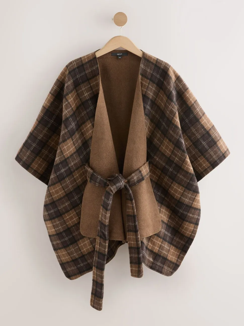 Bruin geruit - Wrap Front Cape Poncho