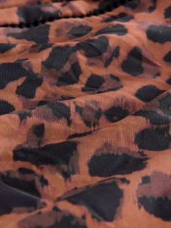 Bruin met dierenprint - Hoogsluitend ondersteunend badpak met buikcorrigerend effect