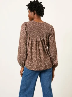 Bruin met fijne print - FatFace Blouse