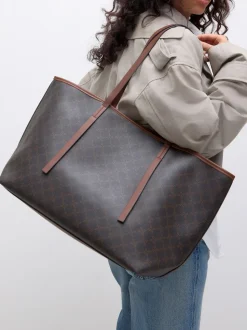 Bruin monogram - Grote schoudertas
