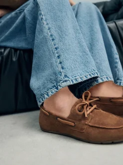 Bruin suède - Leren bootschoenen met ronde neus