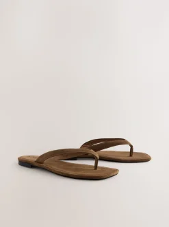 Bruin suède - Slippersandalen met vierkante neus