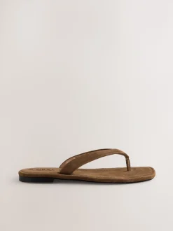 Bruin suède - Slippersandalen met vierkante neus