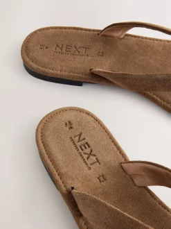 Bruin suède - Slippersandalen met vierkante neus