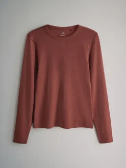 Bruin/Roze/Wit/Strepen - The Set van 5 geribbelde T-shirts met lange mouwen