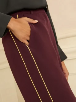 Burgundy Gold - Love & Roses broek met structuur, wijde pijpen en zijstreep