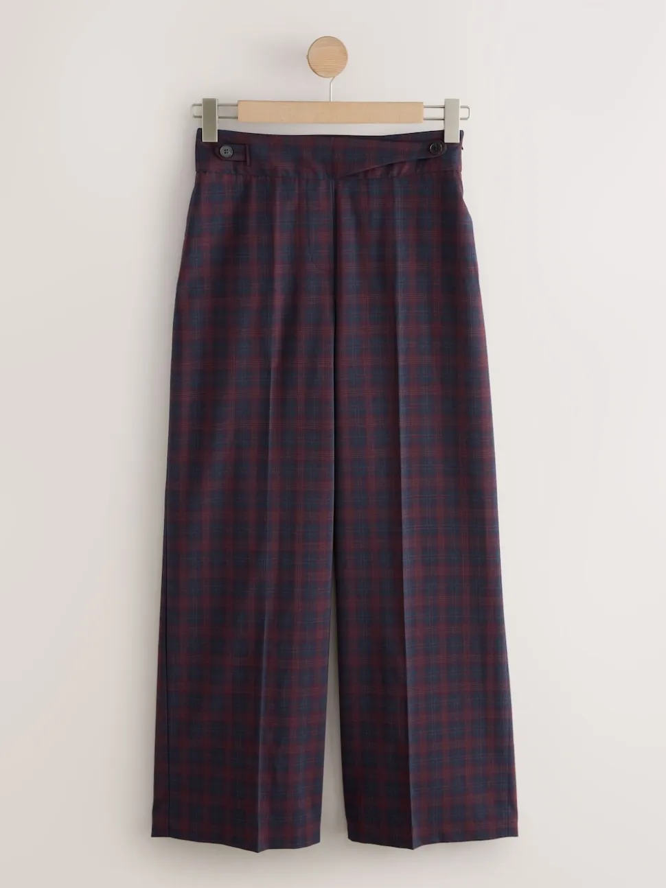 Burgundy Red/Navy Blue Check - Ruit Wijde pijpen Tailored Broeken