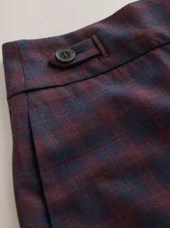 Burgundy Red/Navy Blue Check - Ruit Wijde pijpen Tailored Broeken
