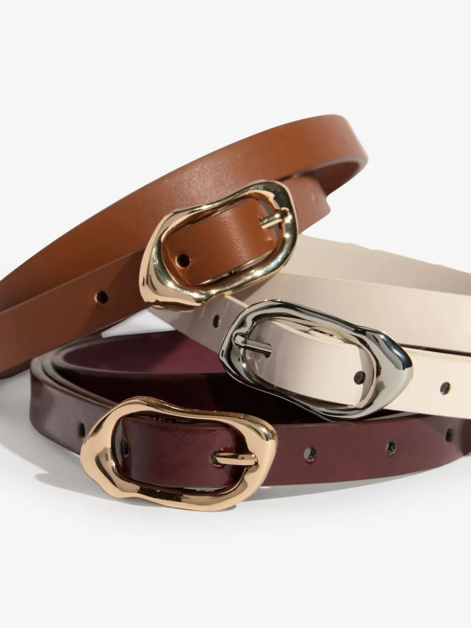Burgundy, Tan & Cream - Lipsy Skinny Belts 3 Pack