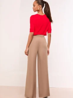 Camel - Lipsy - Broek met wijde pijpen en hoge taille