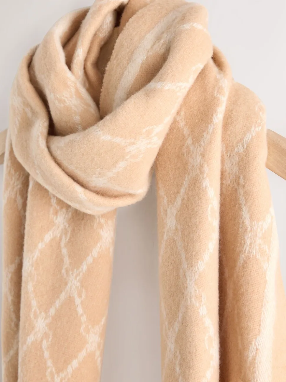 Camel - Premium Made in Italy Jacquard Monogram 100% Wool Midweight Scarf
