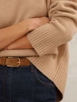 Camel - Reiss Ella wollen kasjmier trui met ronde hals