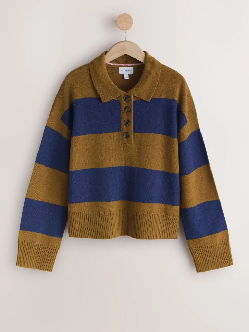 Camel Brown/Blue Stripe - 100% Wool N.Premium Polo Jumper
