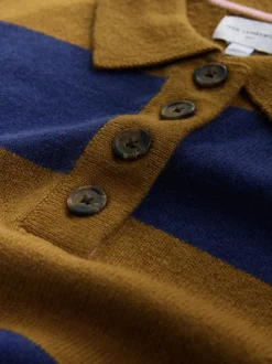 Camel Brown/Blue Stripe - 100% Wool N.Premium Polo Jumper