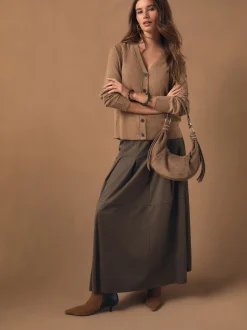 Camel Neppy - Soft Touch V-hals Katoenrijk Vest met Knopen