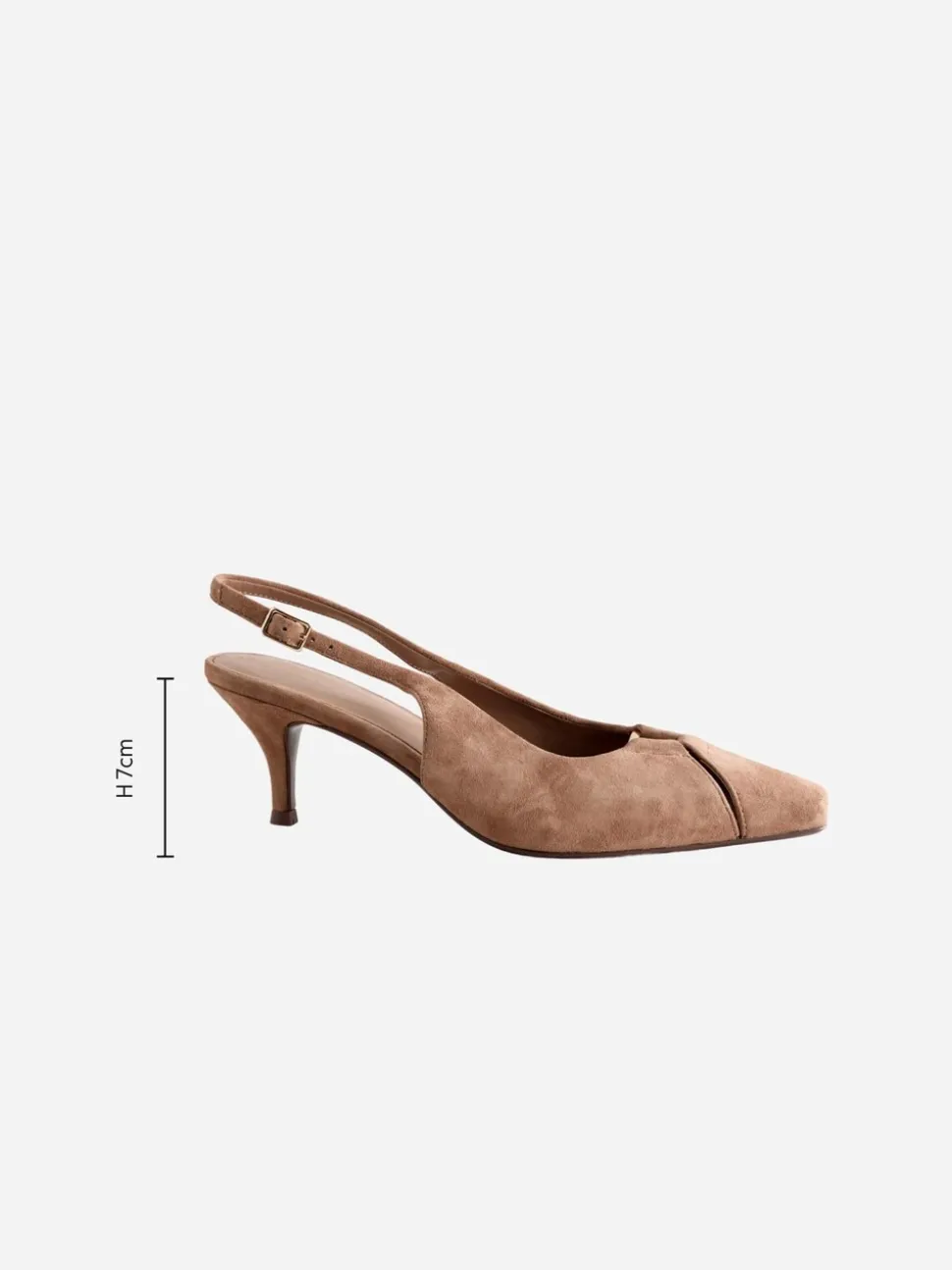 Camelbruin - Leren slingbackhakken met uitsnijdingen en hardwaredetails