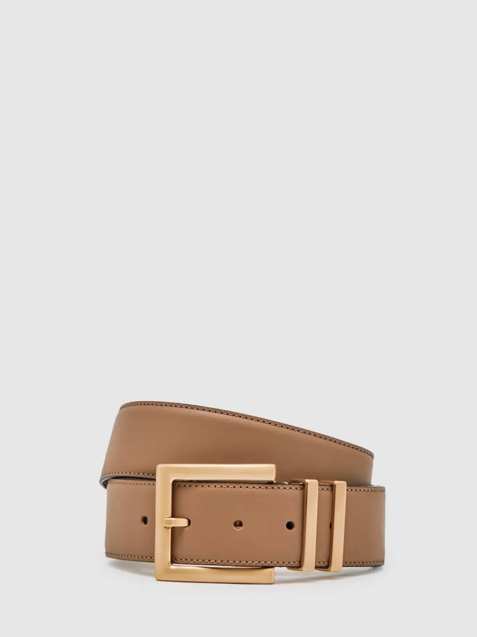 Camel/taupe - Reiss Brompton leren riem met vierkante gesp