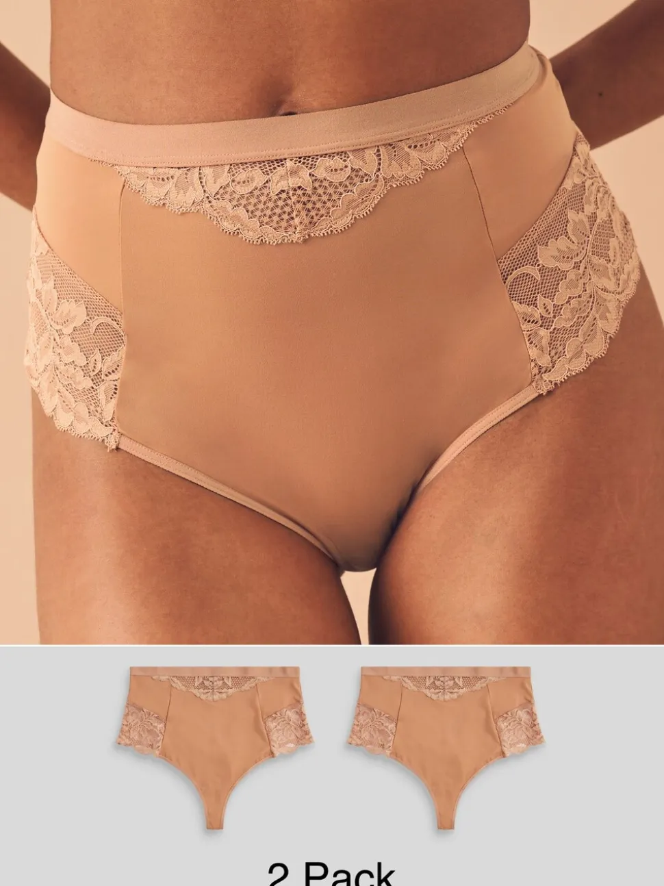 Caramel-nude - 2 Strings met licht buikcorrigerende hoge taille