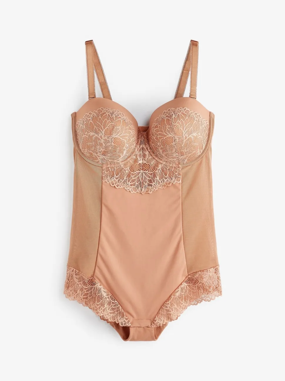 Caramel-nude - Kanten body met cups en sterke buikcorrectie