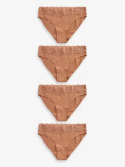 Caramel-nude - Katoenen kanten slipjes 4 stuks