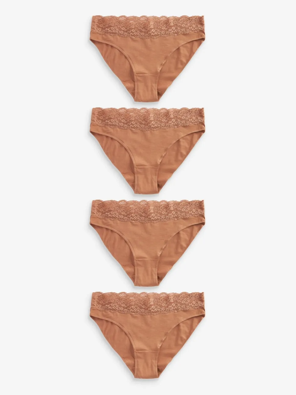 Caramel-nude - Katoenen kanten slipjes 4 stuks