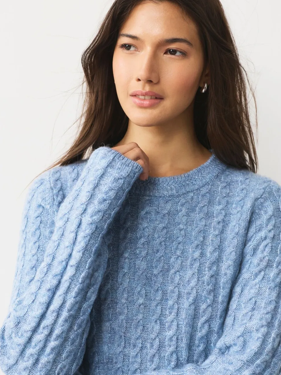 Chambray blauw - Mini-trui-jurk met kabelpatroon