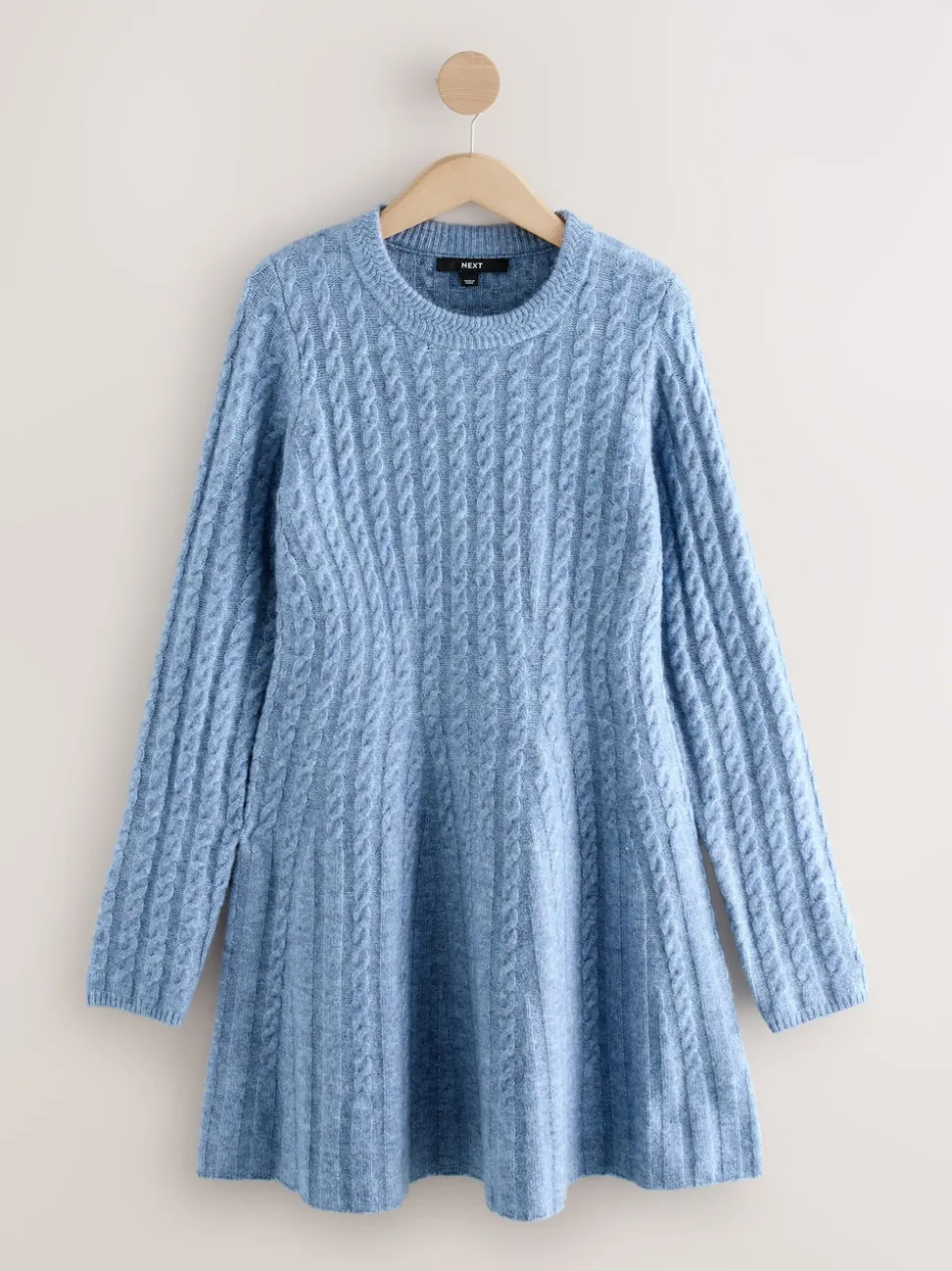 Chambray blauw - Mini-trui-jurk met kabelpatroon