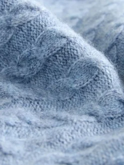 Chambray blauw - Mini-trui-jurk met kabelpatroon