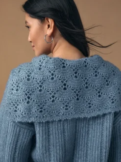 Chambray blauw - Ribbed Knit Jumper With Crochet Sailor Collar