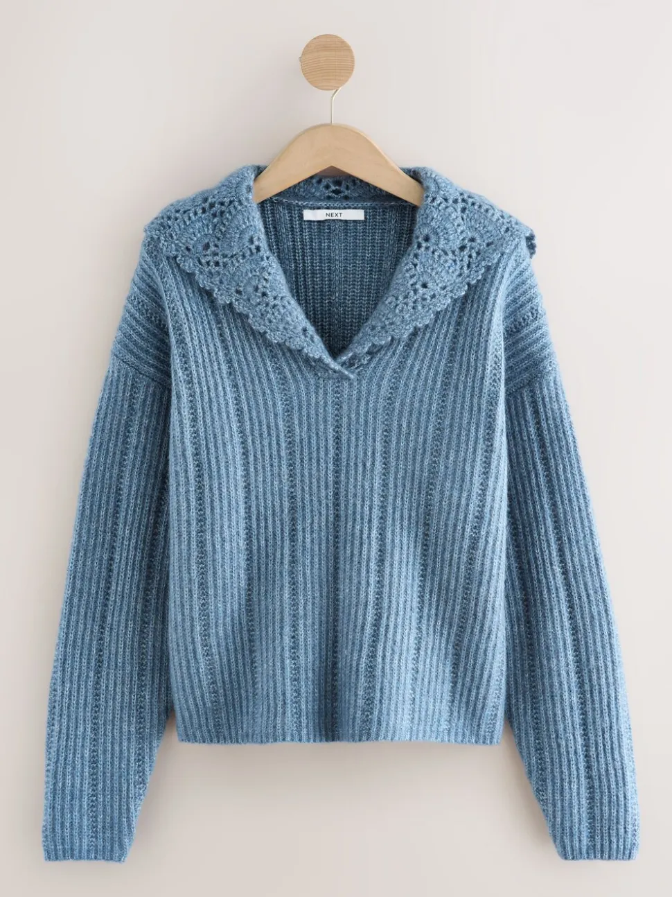 Chambray blauw - Ribbed Knit Jumper With Crochet Sailor Collar
