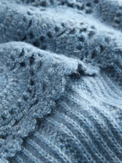 Chambray blauw - Ribbed Knit Jumper With Crochet Sailor Collar