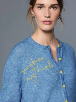Chambray Blue Embellished - Gebreid vest met ronde hals