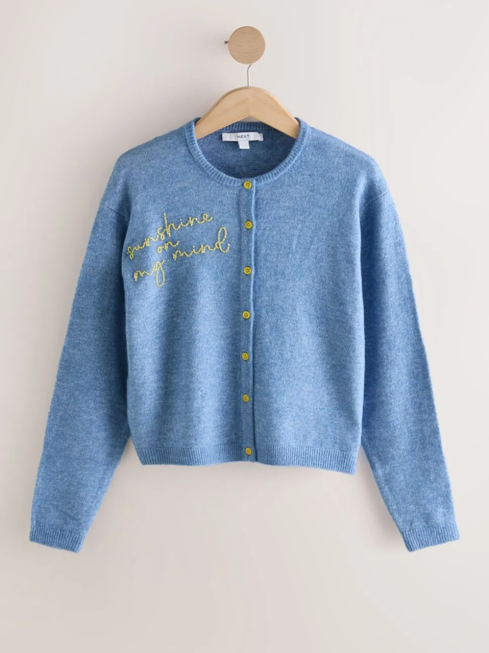 Chambray Blue Embellished - Gebreid vest met ronde hals