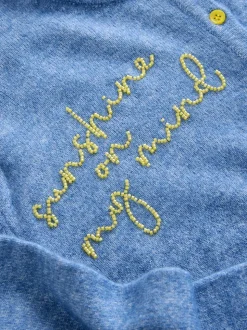 Chambray Blue Embellished - Gebreid vest met ronde hals