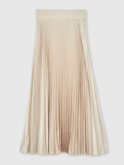 Champagne naturel - Reiss Seren Pleated Midi Skirt