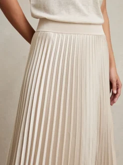 Champagne naturel - Reiss Seren Pleated Midi Skirt