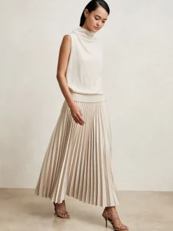 Champagne naturel - Reiss Seren Pleated Midi Skirt
