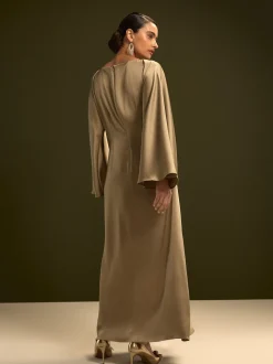 Champagne-goud - Twist Front Long Sleeve Satin Maxi Dress