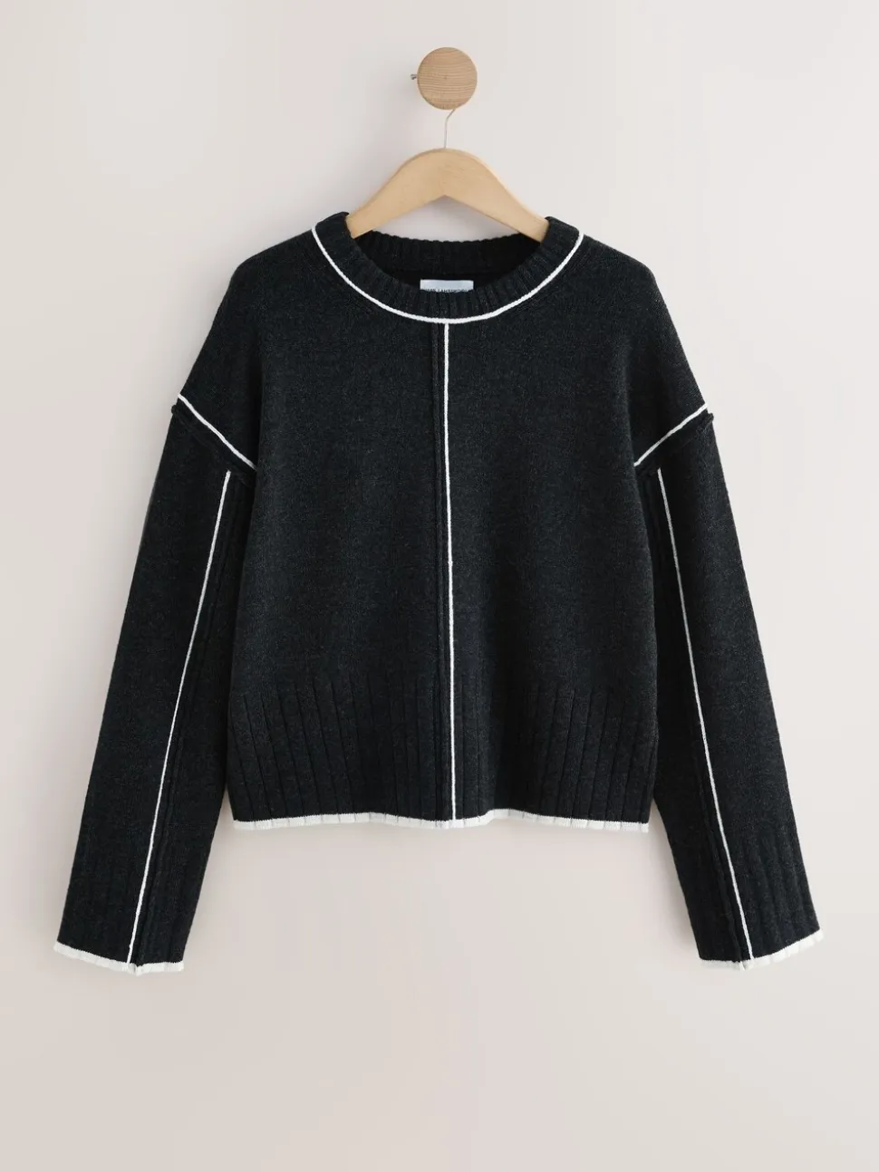 Charcoal Tipped - 100% N.Premium trui van lamswol met ronde hals
