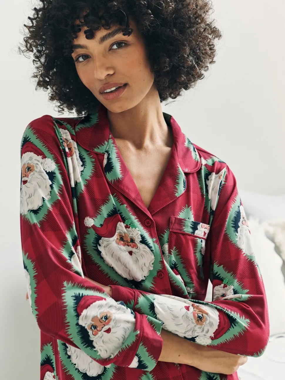 Chelsea Peers Christmas Jolly Santa Print Long Pyjamas Set