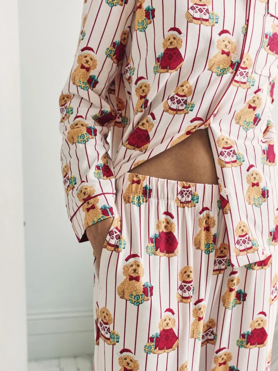 Chelsea Peers Cotton Chip the Christmas Cockapoo Dog Print Long Pyjamas Set