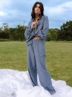 Chelsea Peers Cotton Gingham Check Long Pyjamas & Scrunchie Set