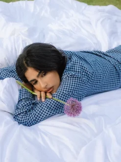 Chelsea Peers Cotton Gingham Check Long Pyjamas & Scrunchie Set