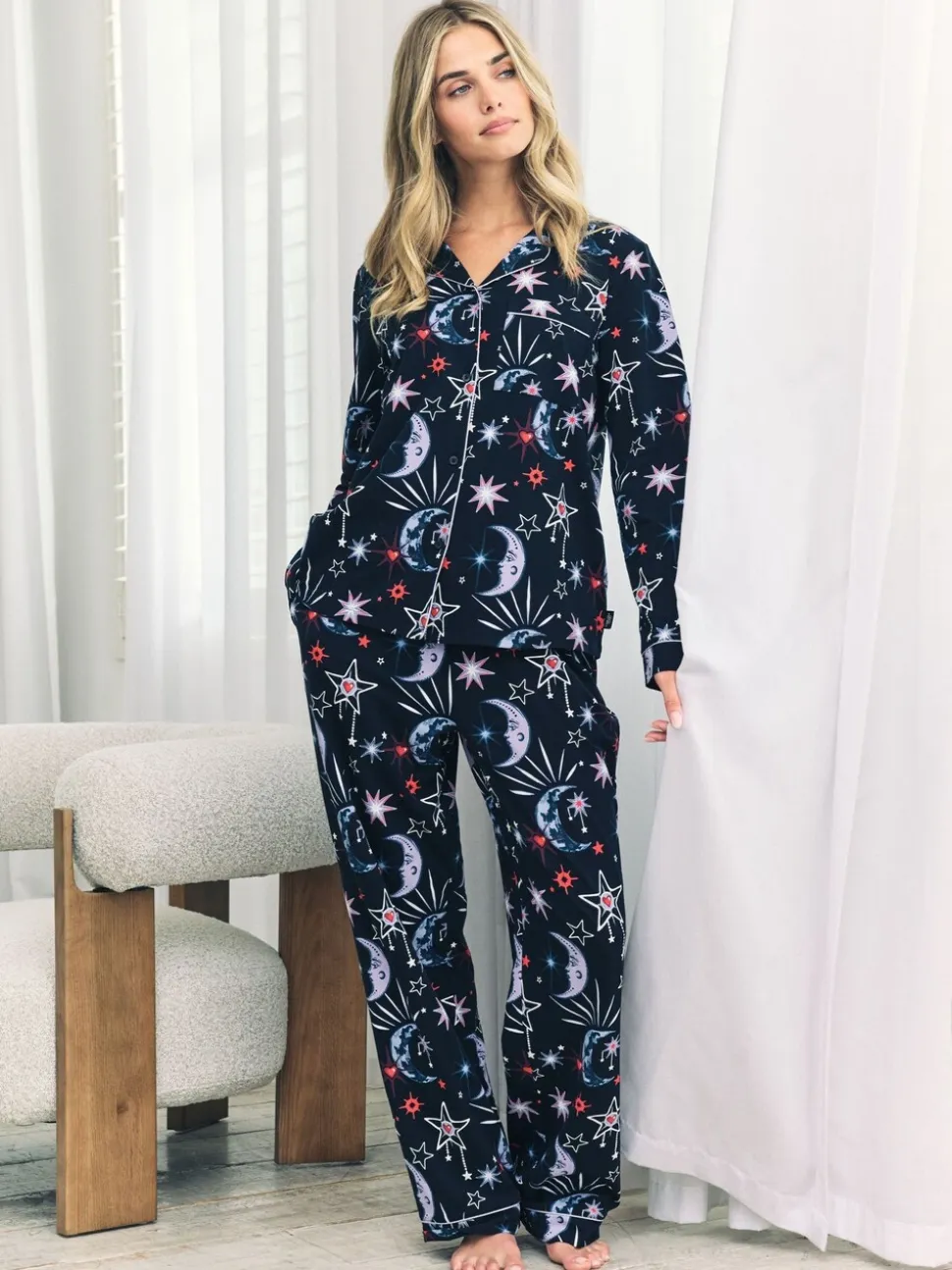 Chelsea Peers Cotton Mystic Moon Print Long Pyjamas Set