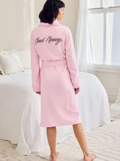 Chelsea Peers Cotton Towelling Embroidered Good Morning Dressing Gown