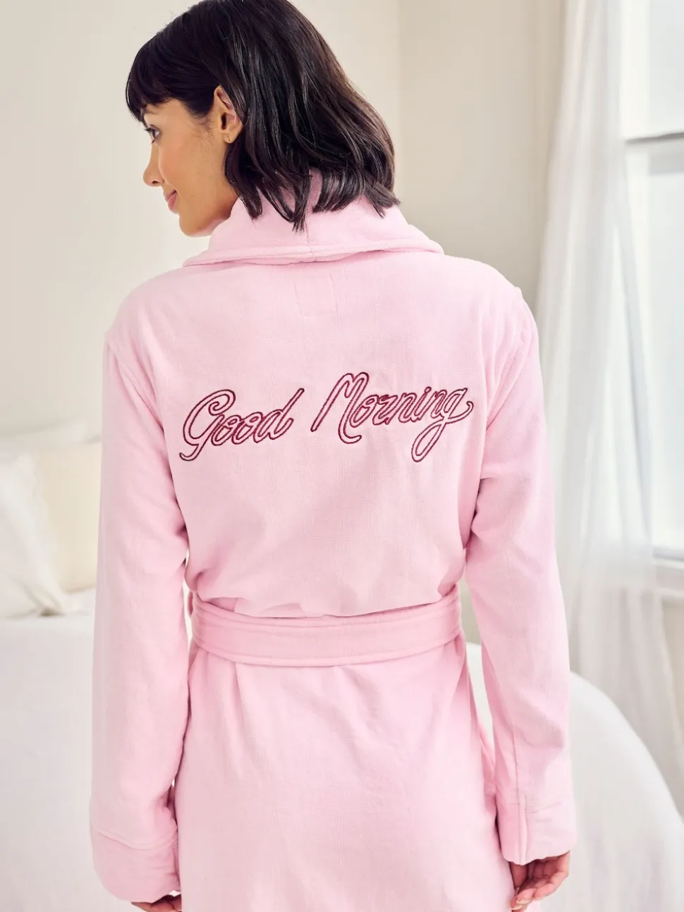 Chelsea Peers Cotton Towelling Embroidered Good Morning Dressing Gown