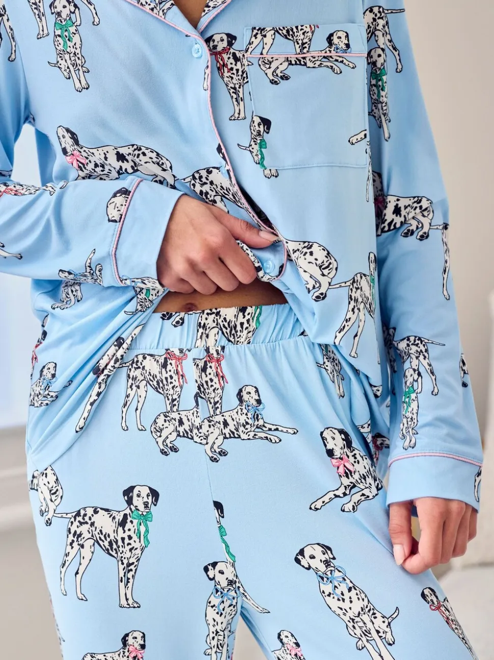 Chelsea Peers Dalmation Dogs Print Long Pyjamas Set