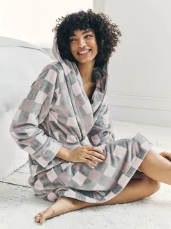 Chelsea Peers Fleece Check Hooded Dressing Gown