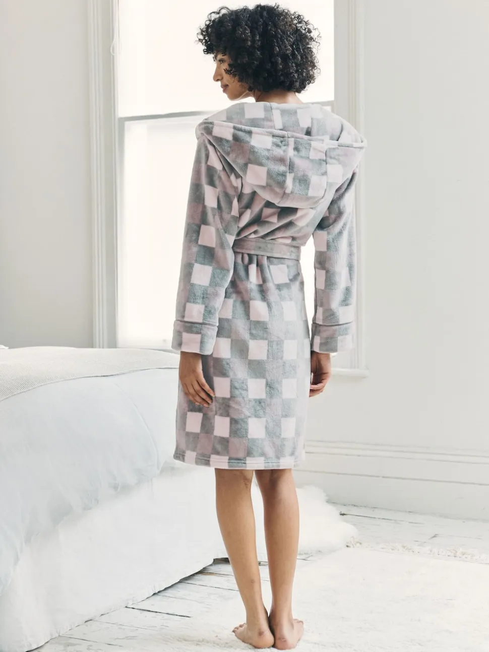 Chelsea Peers Fleece Check Hooded Dressing Gown