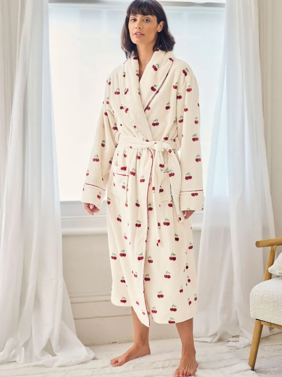Chelsea Peers Fleece Cherry Print Long Dressing Gown